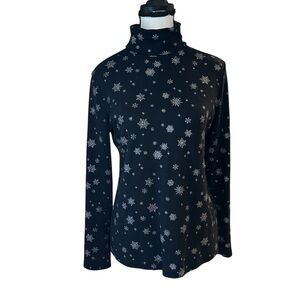 Karen Scott Black Turtleneck Sweater with Snowflake Pattern